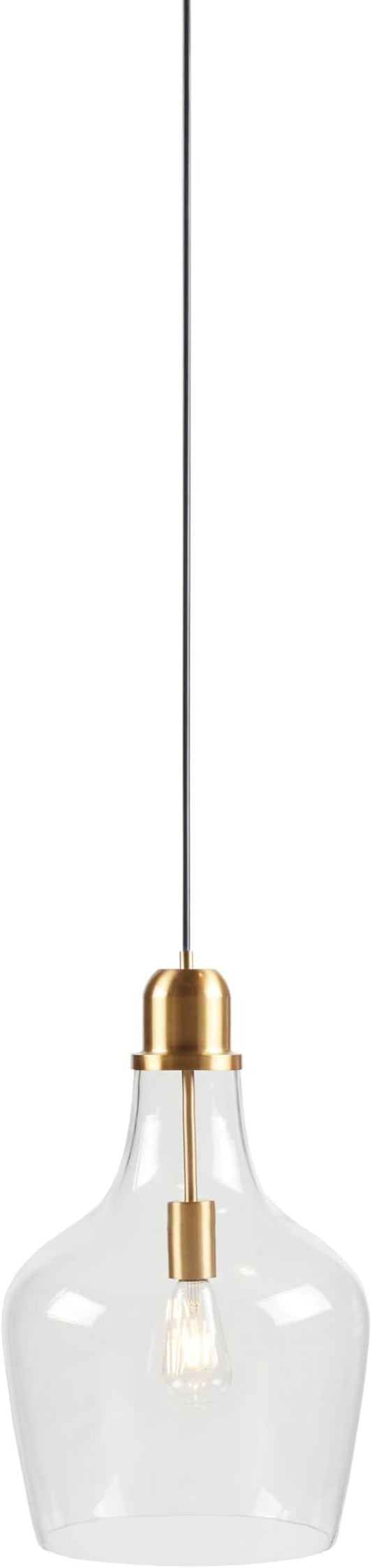 Ink+Ivy Auburn Pendant Kitchen Lighting for Dining Room, Industrial Lights, Hand-Blown Glass Bell Shaped Pendant Light for Kitchen Island, Foyer, Bedroom, 13" Dia x 95.5" H, Gold/Clear