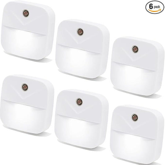 6 Pack Night Light Plug in, White LED Nightlights with Smart Dusk to Dawn Sensor, Plug into Wall Nightlights Suitable for Bedroom, Bathroom, Hallway, Kitchen, Stairs, Kids, Adults