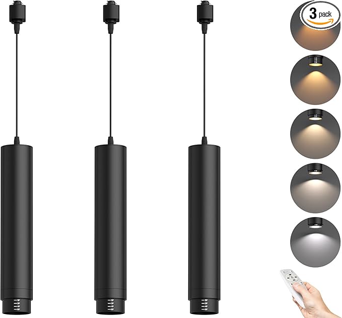 Remote Control H Track Pendant Lights with Adjustable Cord, H Type Track Lighting LED Pendants Lights Fixtures, 15°-60° Zoomable 2700K-6000K, Dimmable CRI97+ 10W 1000LM, Black (3 Pack)
