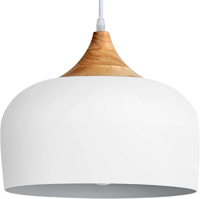 Modern Large Pendant Lights,Wooden Dome Pendant Light Fixture,Adjustable Hanging Pendant Lighting,ChandelierLamp for Kitchen Island,Dining Room,Hallway,Bedroom(White)