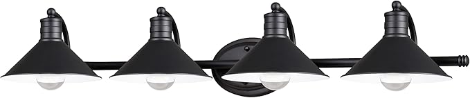 VAXCEL Akron 4-Light 38 inch Wide Oil Rubbed Bronze and Matte White Farmhouse Bathroom Vanity Lighting Fixture, Metal Shade, Dimmable, LED Compatible, Over The Mirror Mounted Steel Wall Sconce