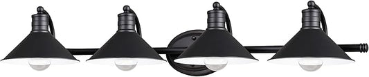 VAXCEL Akron 4-Light 38 inch Wide Oil Rubbed Bronze and Matte White Farmhouse Bathroom Vanity Lighting Fixture, Metal Shade, Dimmable, LED Compatible, Over The Mirror Mounted Steel Wall Sconce