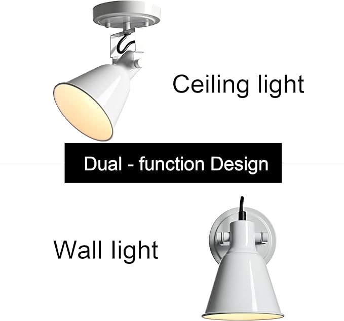 DIRYZON 1-Light Adjustable White Spotlight, Semi Flush Mount Ceiling Light Fixture Track Light for Bedroom, Kitchen, Hallway & Wall Art Display