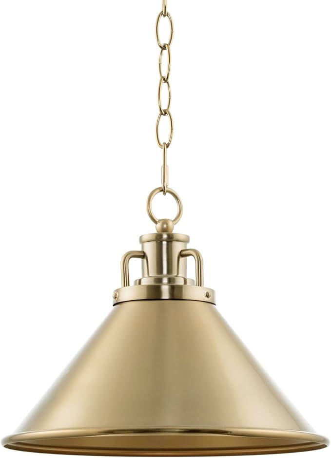 Kira Home Romine 12" Modern Gold Pendant Light with Cone Metal Shade, Mid-Century Gold Hanging Light, Cool Brass Finish