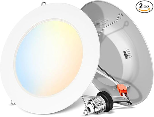 ANWIO Recessed Lighting 6 Inch, 5CCT Flat Retrofit LED Recessed Lights Can Needs, 2700/3000/4000/5000/6000K Selectable Can Lights 10W(120W Equivalent) CRI 80+ Dimmable E26 Base IC Rated & ETL 2 Pack