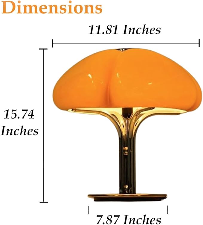 Mushroom Table Lamp with Caramel Lampshade,Art Deco Glass Desk Light with Chrome Base,Dimmable Small Nightstand Lamp,Mid Century Table Light for Living Room Bedroom