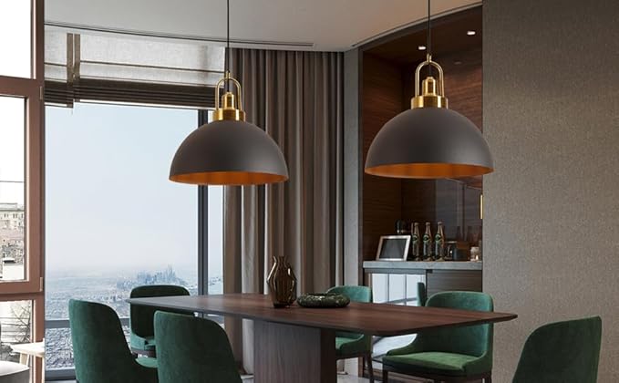 Modern Industrial Black Pendant Light - 13.58 Inch Diameter Pendant Light- 78.74 Inch Wire Length Perfect for Kitchen Island, Dining Room, Hallway