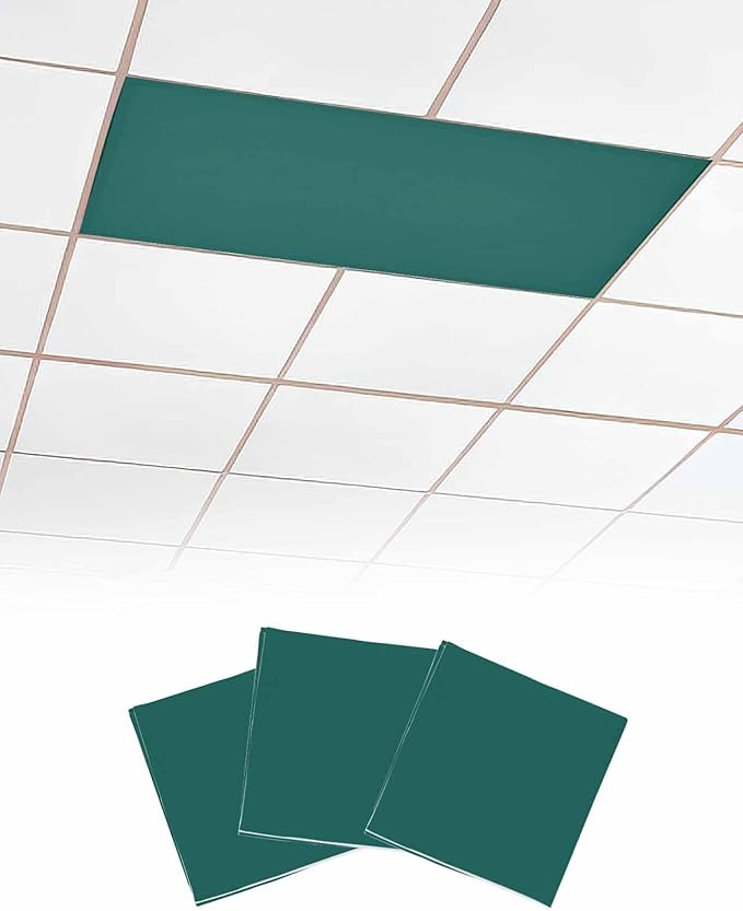Magnetic Light Cover for Classroom Drop Ceiling,3 Pack 4x2 Ft Fluorescent Light Covers for Office Home Ceiling Light Emerald Green Solid Color Lampshade, Turquoise