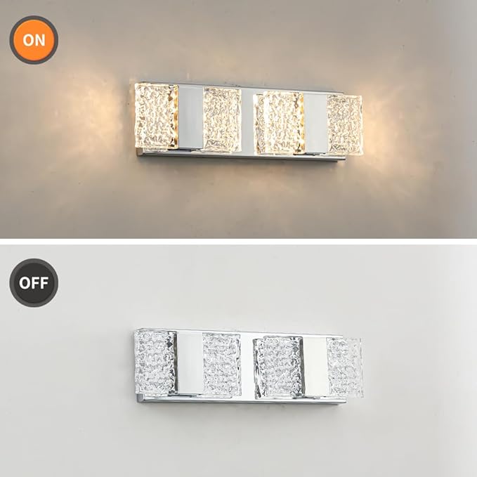 Modern Chrome 4-Lights Bathroom Vanity Light, Eleglant Chrome LED Bathroom Light Fixtures Over Mirror, Dimmable Acrylic Shade Wall Lighting Fixtures, Hardwired Wall Light(H4.33in, L15.16in)