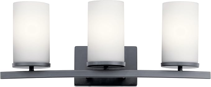Kichler Crosby 45497BK 3-Light Bathroom Vanity Light Fixture with Satin Etched Cased Opal Glass in Black for Modern and Traditional Decor Over Mirror (23" x 8.75" x 7")