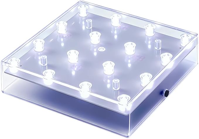 Simplelight 5 Inch Square LED Light Base - Perfect for Glass Art, Ideal Led Display for Vases, Centerpieces (5inch Square LED Vase Base Light, White)