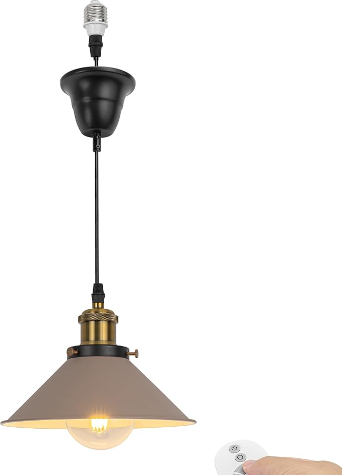 1 Pcs Ceiling Light Conversion Dimmable Pendant E26 Base Connections Metal Khaki Cone Shade Industrial Style Adjusted 3.2ft Wire Conversion Kit for E26 Spot Light