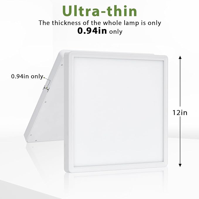 12 Inch 24W LED Flush Mount Ceiling Light Fixtures, 3000K/4000K/6000K Adjustable Square LED Ceiling Light, 2800LM Flat Panel Ceiling Light Fixture for Hallway, Kitchen, Bedroom (White-6 Pack)