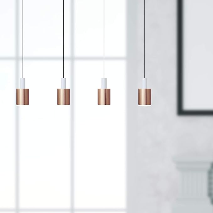 Virgo 4 Mini Pendant Lighting White-Copper - LED Hanging Light Fixture for Kitchen Island, Bar, Foyer - Cluster Pendants - Dimmable, Adjustable Wire, Lamp Bulb Included