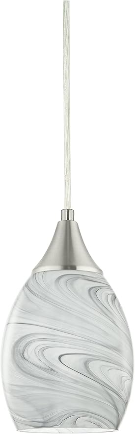 Glassland Pendant Lighting, 1 Light Mini Pendant Light in Brushed Nickel with Gray Glass Shade, ETL Listed.