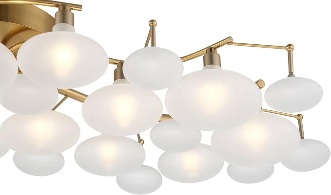 Possini Euro Design Lilypad Modern Ceiling Light Semi Flush-Mount Fixture 30 1/4" Wide Warm Brass Gold Frosted Opal Etched Glass Shade for Bedroom Kitchen Living Room Hallway Bathroom House Home