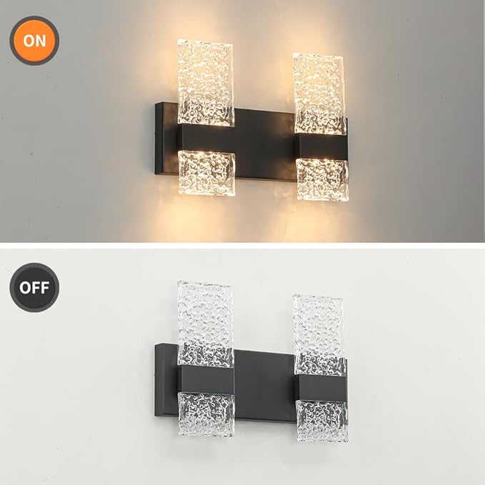 Modern Matte Black 4-Lights Bathroom Vanity Light, LED Bathroom Light Fixtures Over Mirror, Dimmable Acrylic Wall Lighting Fixtures, Hardwired Wall Light(H9.25in, L13.78in)