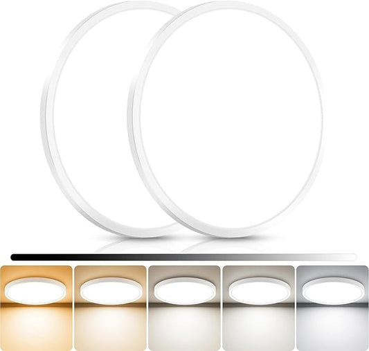 libtit 2Pack 13inch LED Flush Mount Ceiling Light, Dimmable & 5Color Temperatures (3000K-6500K), 24W Round Slim White Light Fixture for Bedroom Livingroom Garage Kitchen