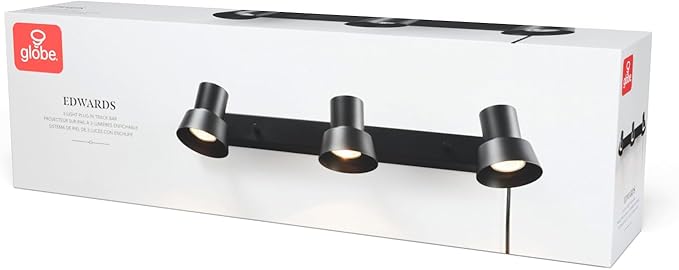 Globe Electric 64000115 22" 3-Light Plug-in Track Lighting, Matte Black, Adjustable Pivoting Heads, 15-Foot Cord, in-Line on/Off Rocker Switch, Modern Ceiling Light Fixture for Apartments or Renters