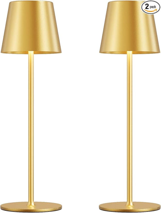 Kakanuo Cordless Table Lamp Rechargeable Gold - KK 2 Pack 5000mAH Battery Operated Lamp for Dining Table, 3 Color Stepless Dimming Wireless Lamp for Counter, Outdoor Patio, Touch Control