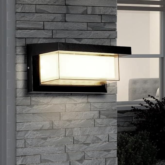 LANFU LED 18W Minimalist Horizontal Rectangular Outdoor Wall Sconce Light, Black, Warm White, IP64 Waterproof, Patio, 10.24 x 4.81 x 4.81 Inches