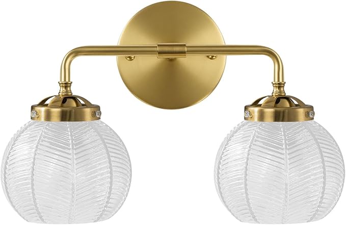 Vintage Bathroom Vanity Lights Over Mirror, 2 Light Gold Wall sconces with clear Glass Shade Bathroom Light Fixture mid Century Wall Sconce Light Glass Wall Lighting for Bedroom Doorway Hallway