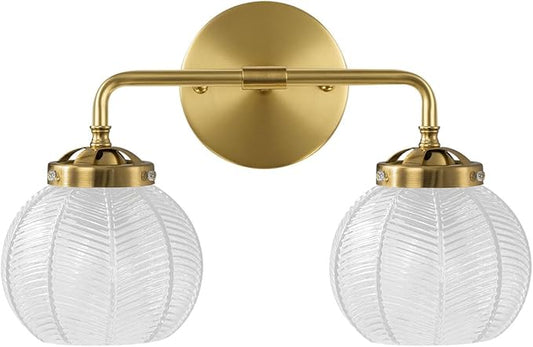 Vintage Bathroom Vanity Lights Over Mirror, 2 Light Gold Wall sconces with clear Glass Shade Bathroom Light Fixture mid Century Wall Sconce Light Glass Wall Lighting for Bedroom Doorway Hallway