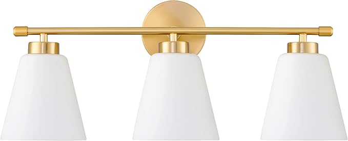 Hamilyeah Gold Bathroom Vanity Light Fixtures Over Mirror, 3 Light Vanity Lights with Frosted Glass, Industrial Vanity Lighting Fixtures for Bath, Restroom
