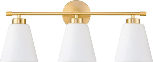 Hamilyeah Gold Bathroom Vanity Light Fixtures Over Mirror, 3 Light Vanity Lights with Frosted Glass, Industrial Vanity Lighting Fixtures for Bath, Restroom