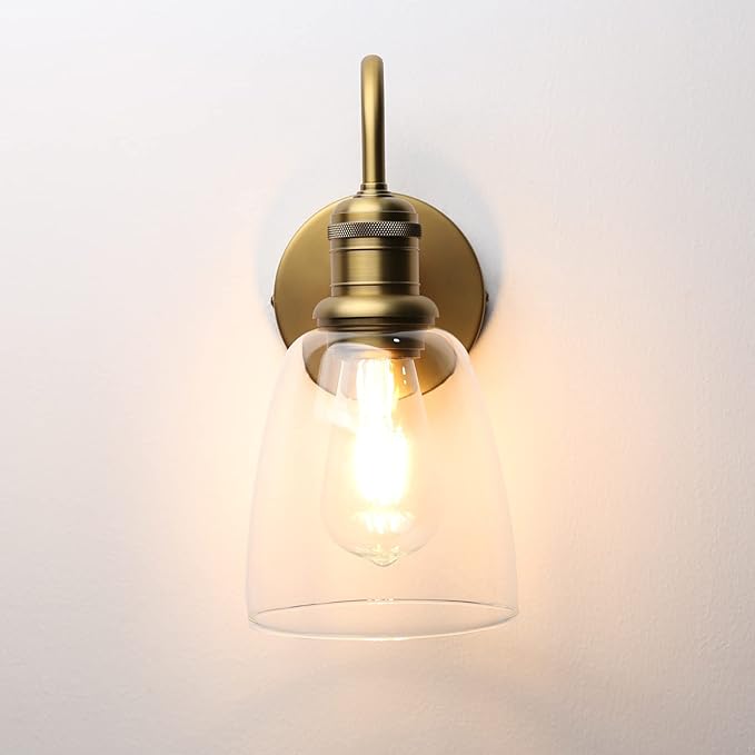 1-Light Vintage U-Shaped Wall Sconce Lamp with Cloche Clear Glass Shade, Industrial Indoor Wall Light Fixture for Bathroom Living Room Bedroom Over Kitchen Sink