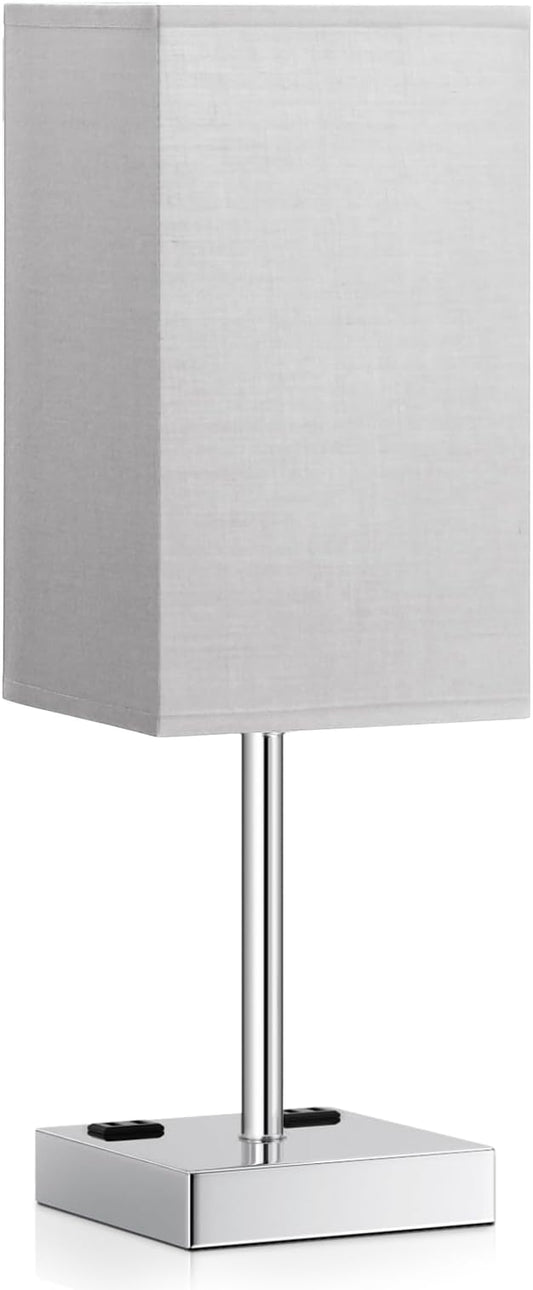 Touch Bedside Table Lamp For Nightstand - 3-Way Dimmable Night Lamp with USB A + Type C Charging Ports and two AC Outlets, Small Desk Light with E26 LED Bulb for Bedroom Living Room, GREY PLUS