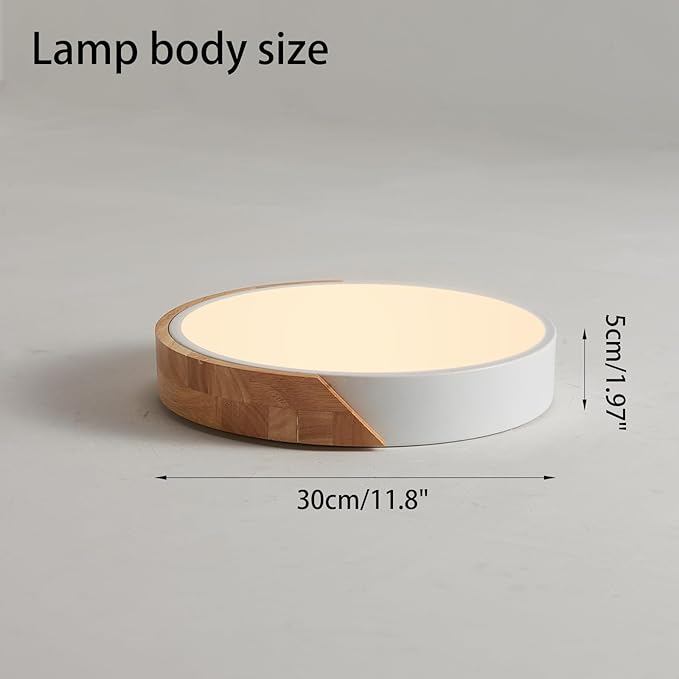 LED Ceiling Lights, 12 Inch White Modern Flush Mount Lighting Fixture,Round Shaped Wood Ceiling Lighting,30W,3000K Warm Light
