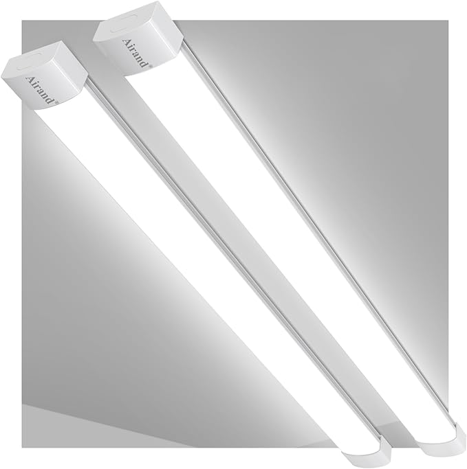 Airand Utility LED Shop Light Fixture 2PCS 4FT Linkable Plug in LED Tube Light for Kitchen Bathroom Garage Basement Office, Long LED Shoplight, Corded Electric with ON/Off Switch, IP66 Waterproofing