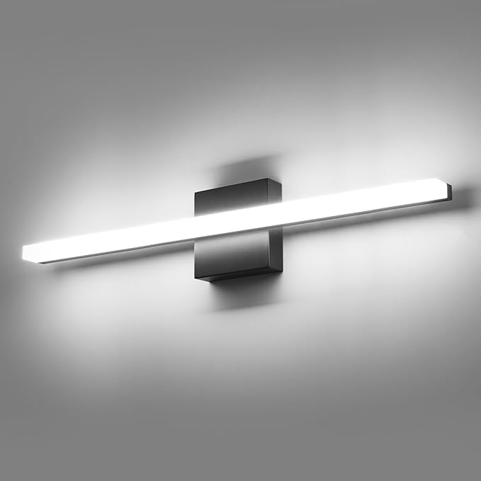 Combuh LED Bathroom Light Fixtures Over Mirror 24 Inch 14W, Black Vanity Lights Bar for Bathroom, Modern IP44 Wall Sconce Cool White 6000K