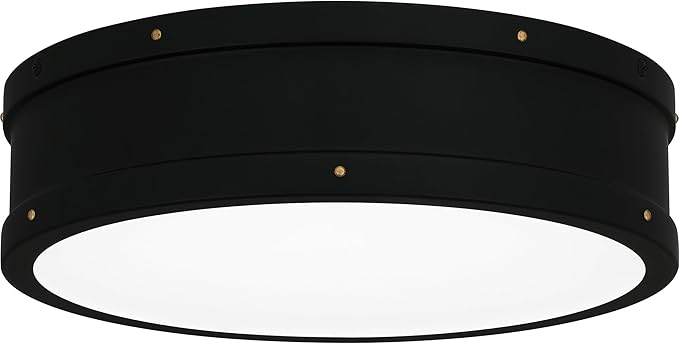 Quoizel Ahoy Round Flush Mount Ceiling Light, 13 Inch Etched Glass Drum Light with Metal Shade, 25 W LED, 1700 Lumens, Close to Ceiling Light Fixtures for Home, Kitchen or Office Lighting