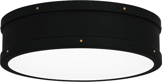 Quoizel Ahoy Round Flush Mount Ceiling Light, 13 Inch Etched Glass Drum Light with Metal Shade, 25 W LED, 1700 Lumens, Close to Ceiling Light Fixtures for Home, Kitchen or Office Lighting