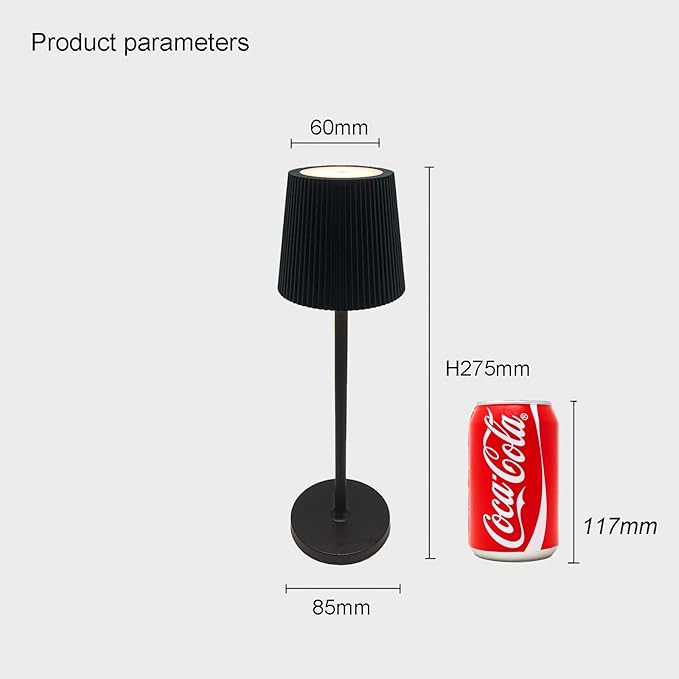 Outdoor Battery Operated Table Lamp Waterproof, Touch Dimmable Desk Lamp, Dimming Up, LED Night Light for Camping Restaurant Home, H10.8in, 5000mAh (Black)