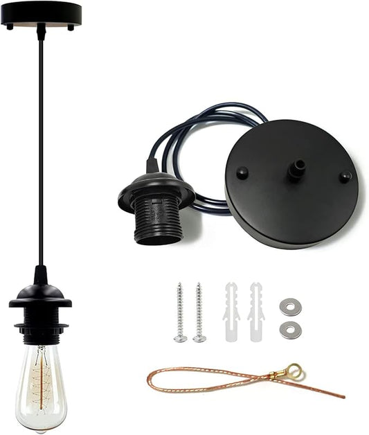 Industrial Mini Pendant Light Kit, Edison Retro Pendant, UL E26 Lamp Socket Vintage Pendant Light Cord, Mini Ceiling Hanging Light Fixtures, Adjustable Hanging Light Kit for Kitchen（Black）