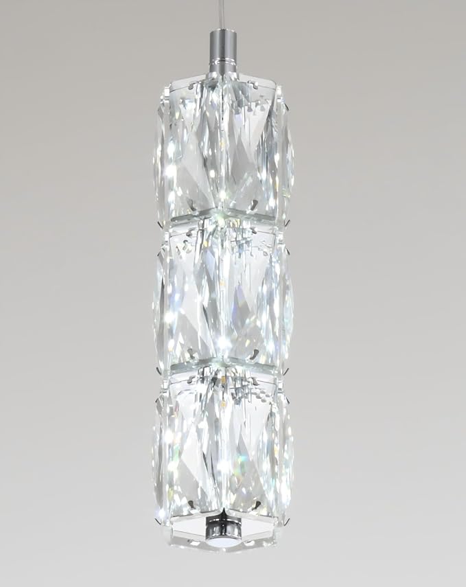ykolupty Rectangle Crystal Pendant Lights LED Dimmable Pendant Ceiling Lighting Modern Linear Chandelier for Dining Room Hallway Silver