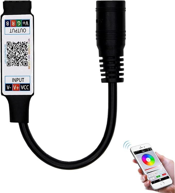 Mini RGB Bluetooth Controller DC 5V 12V 24V Music BT Smart APP Controller Light Strip Control for RGB LED Strip (Mini DC Bluetooth Black)
