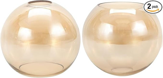 2 Pack Amber Glass Shades Globes, Glass Lamp Shade Covers Replacements, 1.65 in Fitter 5.1 in Height 5.9 in Diameter Lampshades for Light Fixtures Chandelier Wall Sconces Pendant Lights