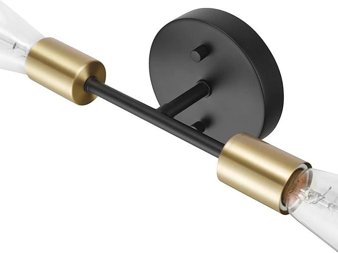 Globe Electric 52085 10" 2-Light Reversible Vanity Wall Light, Matte Black, Brass Accent Socket, Dimmable Lighting, E26 Open Socket, Beauty Room Accessories, Home Decor, Modern Lights for Bathroom