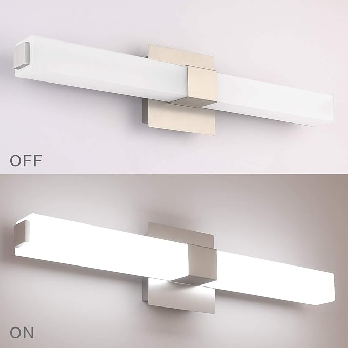 ZUZITO 24in Modern Bathroom Vanity Light, 3CCT Dimmable Nickel LED Vanity Lights Bar, 18W Bathroom Lighting Fixtures Above Mirror 3000K/4500K/6000K Selectable