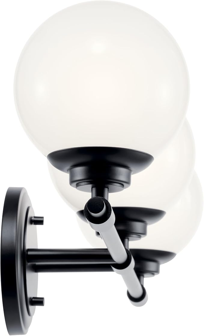Kichler Benno 3-Light Bathroom Vanity Light Fixture with Opal Glass in Black, Modern Wall Mount Lighting for Bathroom or Powder Room, G9 LED Compatible (8.75 in x 24.5 in), 55172BK