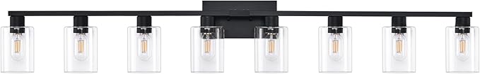 8-Light Black Vanity Light Fixtures,50" Bathroom Light Fixtures Clear Glass ShadeRust and Moisture Resistant Easy to Install Vanity Lights for Luxury Bathroom Light Over Mirror