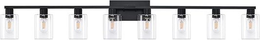 8-Light Black Vanity Light Fixtures,50" Bathroom Light Fixtures Clear Glass ShadeRust and Moisture Resistant Easy to Install Vanity Lights for Luxury Bathroom Light Over Mirror