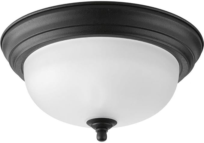 Progress Lighting 1-Light Ceiling Light, Flush Mount Ceiling Light Fixture for Interior Kitchen Lights, Hallway, Bedroom, Living Room, 11-3/8" by 5-1/2", Forged Black, Alabaster Glass Shade