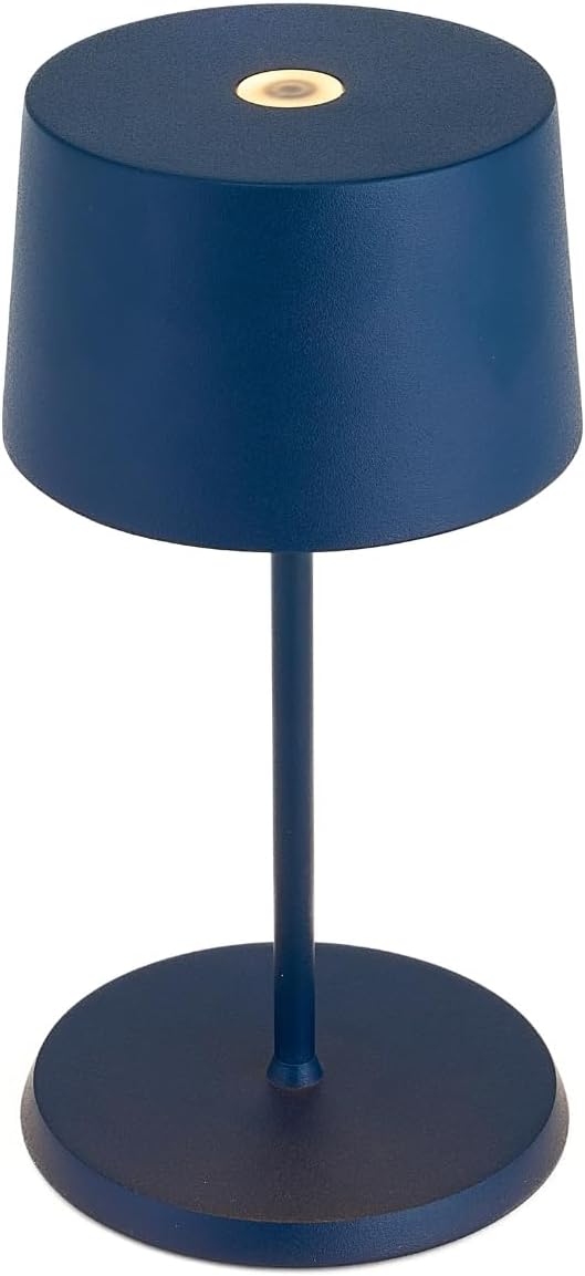 Zafferano, Olivia Mini Lamp, Portable and Rechargeable Table Lamp with Touch Controls, Suitable for Indoor and Outdoor, Dimmer, 2200-3000 K, Height 8.7 Inches, Steel Blue Color