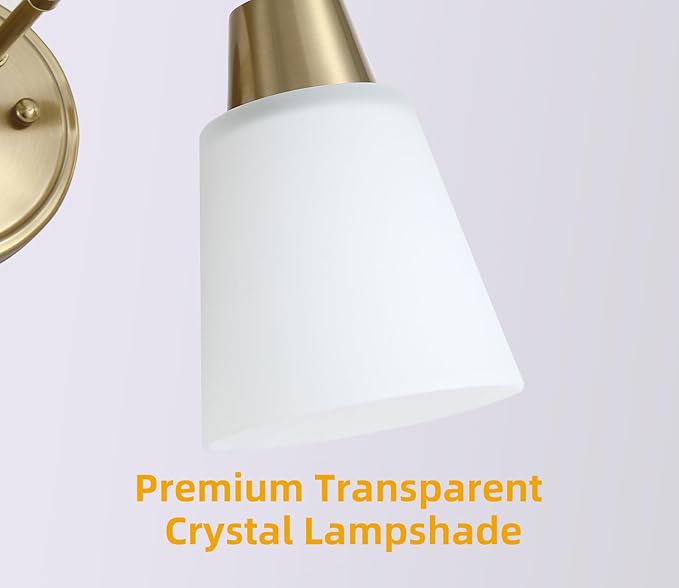 2-Light Bathroom Vanity Light, Gold Finish with Milk Glass Shades, Over Mirror, for Bathroom Vanity