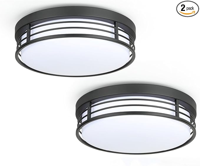 WISBEAM 10 Inch LED Ceiling Lighting Fixture, 23W Black Flush Mount Ceiling Light with 5CCT(2700K/3000K/3500K/4000K/5000K), Dimmable LED Light Ceiling Mount for Kitchen Bathroom Hallway, 2 Packs